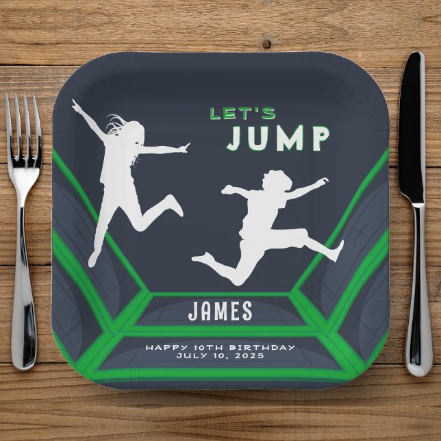 Trampolin Park Brechen Grünen Geburtstag Party Pappteller (Trampoline Park Let's Jump Green Birthday Party Paper Plates
)