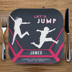 Trampolin Park Let's Jump Red Birthday Party Pappteller