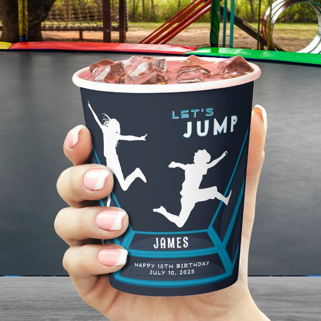 Trampolin Park Springen Blue Birthday Party Pappbecher (Trampoline Park Let's Jump Blue Birthday Party Paper Cups
)
