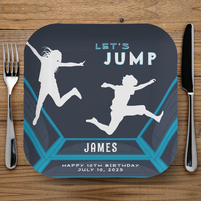 Trampolin Park Springen Blue Birthday Party Pappteller (Trampoline Park Let's Jump Blue Birthday Party Paper Plates
)