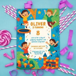 Trampolin Party Spaß - Sprung Geburtstag Einladung