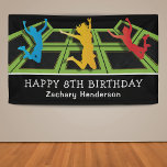 Trampoline Park Kids Birthday Party Banner<br><div class="desc">Kids birthday party banner featuring a plain black backdrop,  trampoline courts,  kids jumping and flying through the air,  and a happy birthday template that is easy to customize.</div>