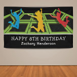 Trampoline Park Kids Birthday Party Banner<br><div class="desc">Kids birthday party banner featuring a plain black backdrop,  trampoline courts,  kids jumping and flying through the air,  and a happy birthday template that is easy to customize.</div>