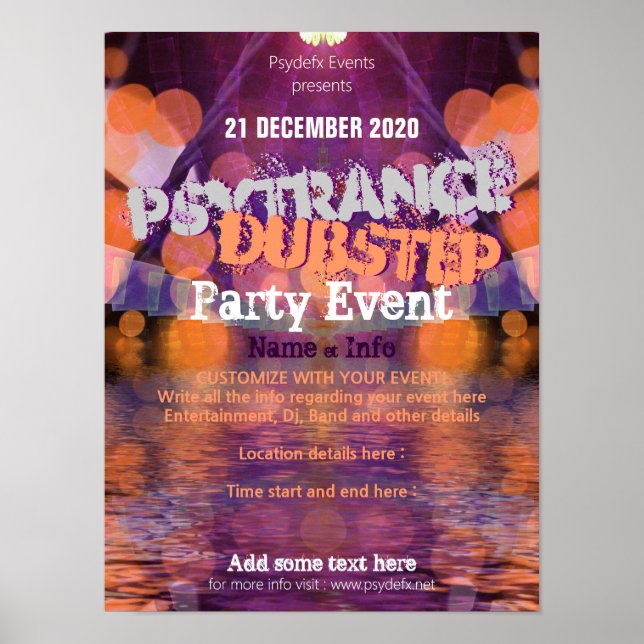 Trance Lila Orange Pool Party Event Flyer Poster (Vorne)