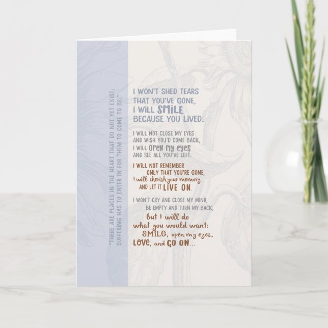 Tränen nicht vergießen, dass ich verschwunden bin karte (Vorderseite)