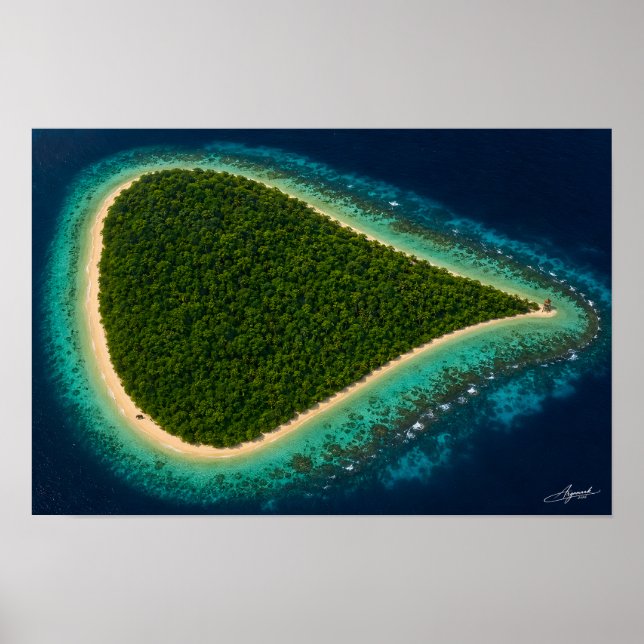 Tränenförmige Jungelinsel mit Wasserturm-Satellit  Poster (Vorne)