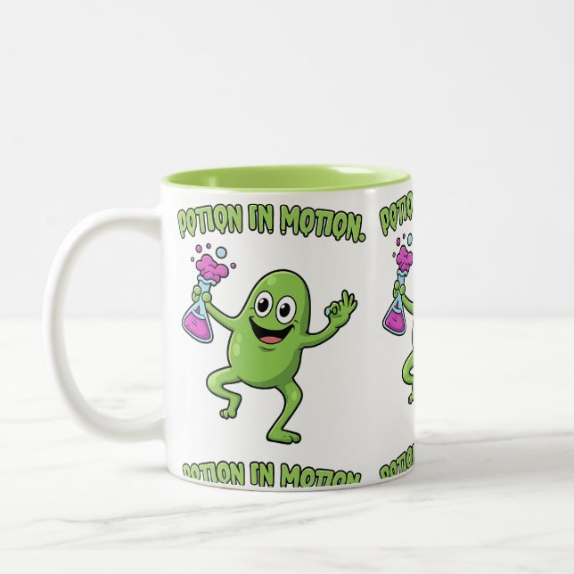 Trank in Bewegung Lustiges Tanzmonster Wissenschaf Zweifarbige Tasse (Links)