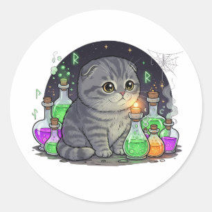 Tränke-Falten - schottisches KatzenkatzenHalloween Runder Aufkleber