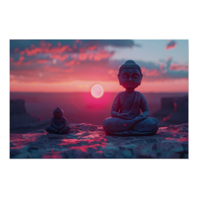 Tranquie Sonnenaufgang Meditation: Buddha Statue P Poster (Vorderseite)