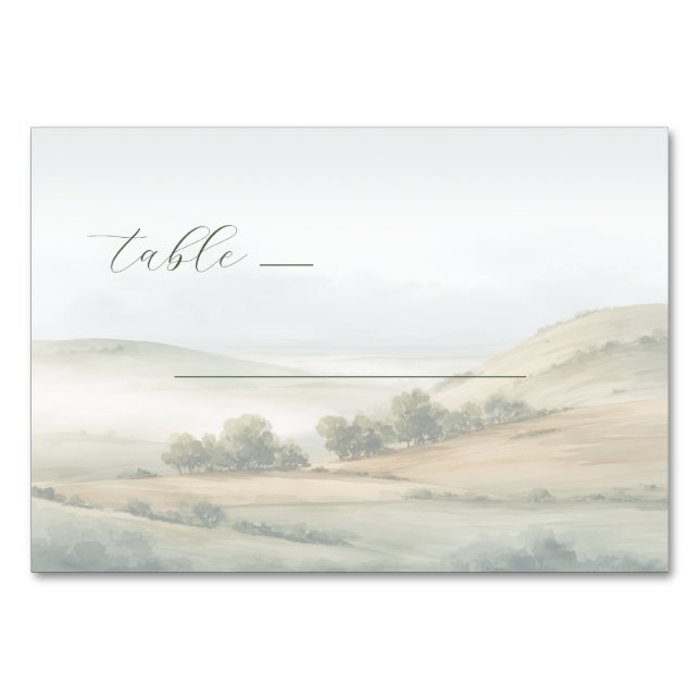 Tranquil Beige Watercolor Landscape Tischnummer (Vorderseite)