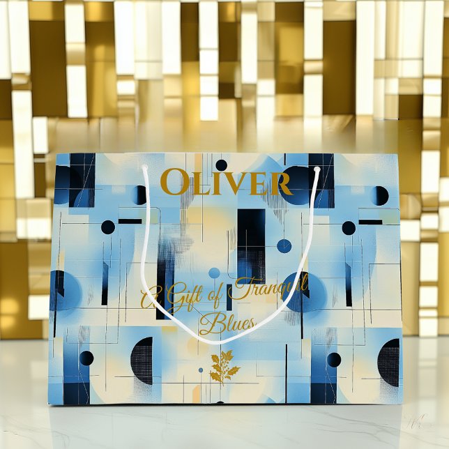 Tranquil Blue Geometric Contemporary Gift Bag Große Geschenktüte (Von Creator hochgeladen)