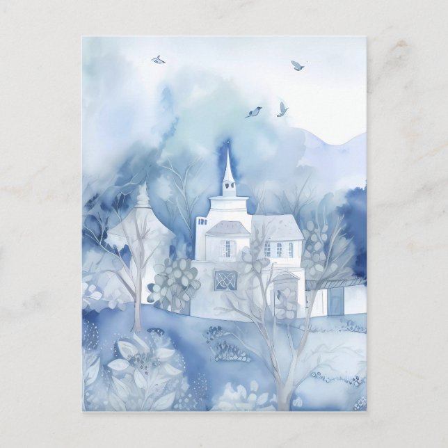 Tranquil Blue Village – Boho Landscape Postkarte (Vorderseite)