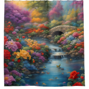 "Tranquil Brook and Stone Bridge" Duschvorhang