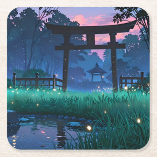Tranquil Fireflies - Japanischer Garten Rechteckiger Pappuntersetzer