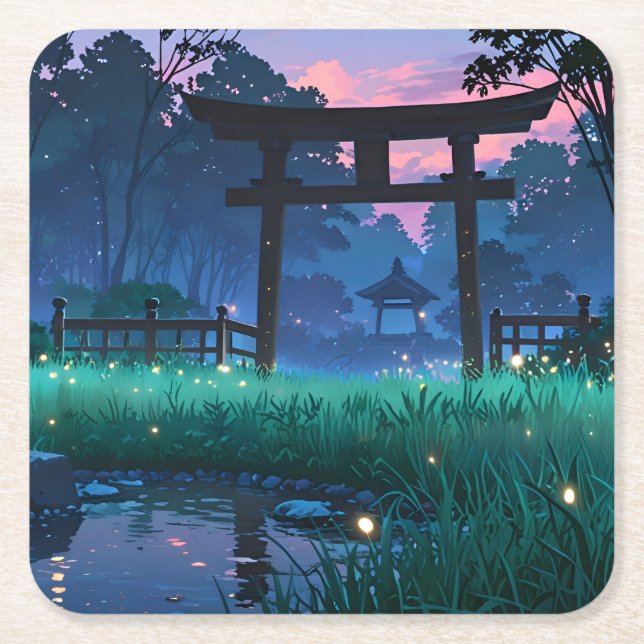 Tranquil Fireflies - Japanischer Garten Rechteckiger Pappuntersetzer (Vorderseite)