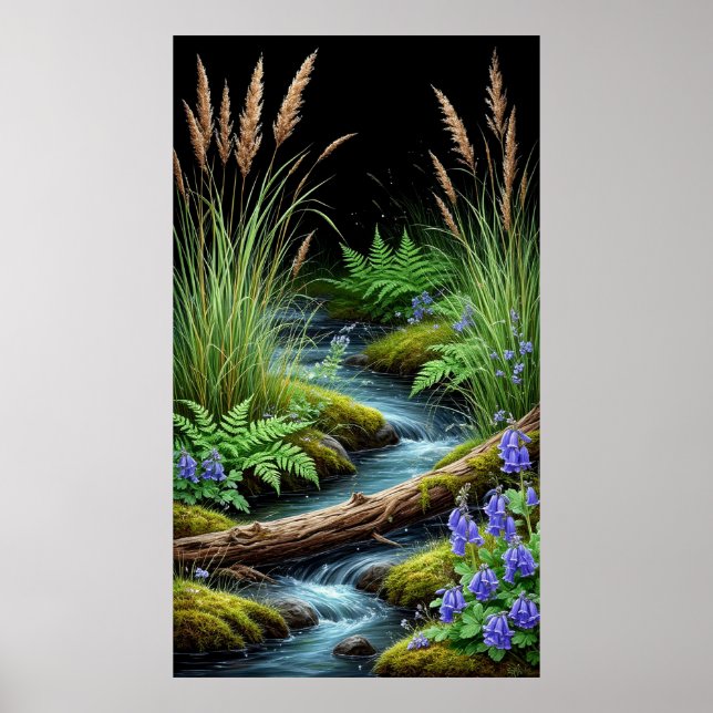 🌿 Tranquil Forest Stream with Wildflowers 💜✨ Poster (Vorne)