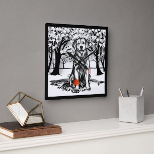 TRANQUIL GLEN Golden Retriever Quadratische Wanduhr