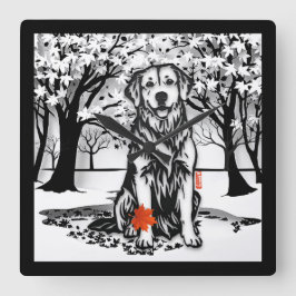 TRANQUIL GLEN Golden Retriever Quadratische Wanduhr