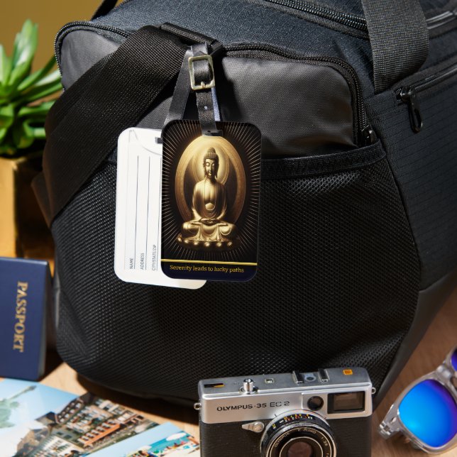 Tranquil Golden Buddha in Meditation Gepäckanhänger (Vorderseite & Rückseite)