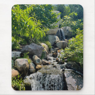 Tranquil Green Falls Serene Nature Elegance Mousepad
