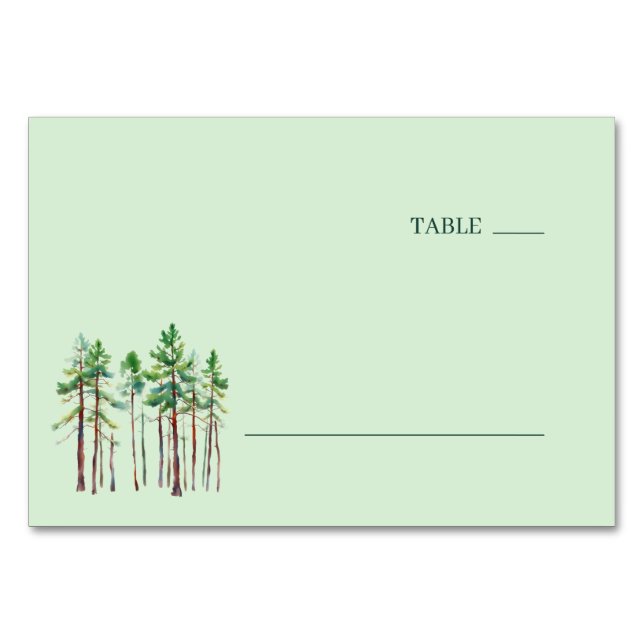 Tranquil Green Watercolor Pine Trees Tischnummer (Vorderseite)