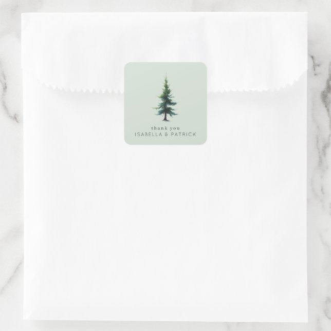 Tranquil Green Watercolor Tree Quadratischer Aufkleber (Tasche)