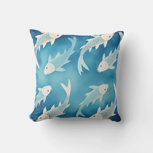 Tranquil Indigo Koi Design Delta Beach Lounge Kissen (Vorderseite)