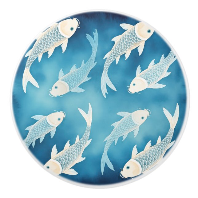 Tranquil Indigo Koi Design Eleganter Wasserfarben  Keramikknauf (Vorderseite)