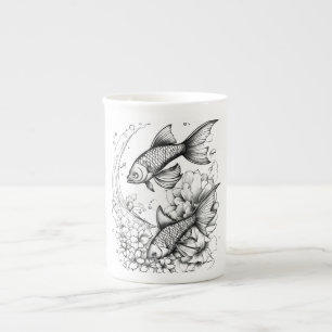 Tranquil Koi Pond Bone China Tasse