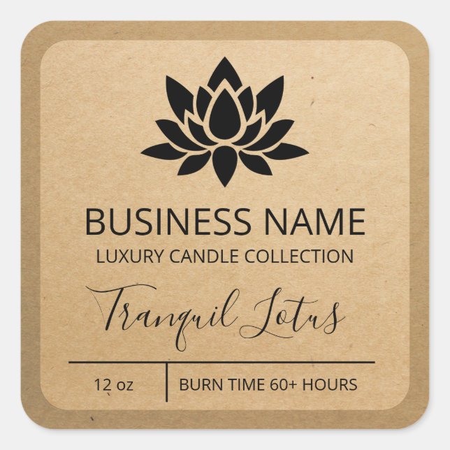 Tranquil Lotus Kraft Paper Soy Candle Labels Quadratischer Aufkleber (Vorderseite)