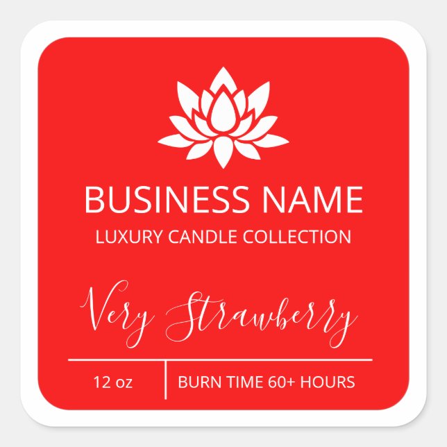 Tranquil Lotus Red Strawberry Soy Candle Labels Quadratischer Aufkleber (Vorderseite)