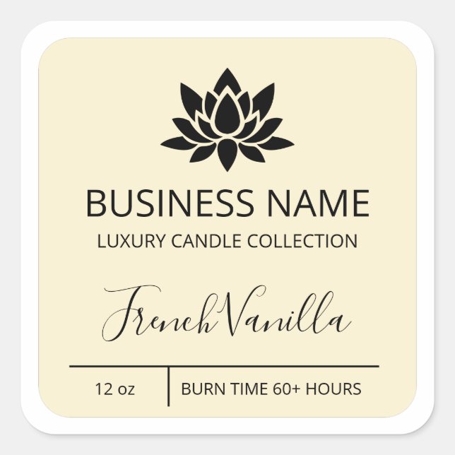 Tranquil Lotus Vanilla Soy Candle Labels Quadratischer Aufkleber (Vorderseite)