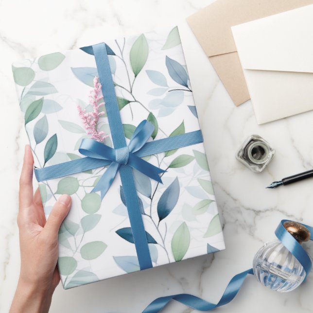 Tranquil Oasis Aquarell Blätter Monogramm und Name Geschenkpapier (Schenken)