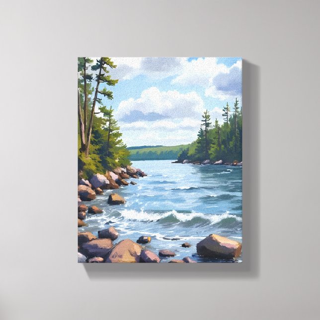 Tranquil Tahoe Lake Shore Watercolor Painting Leinwanddruck (Vorderseite)