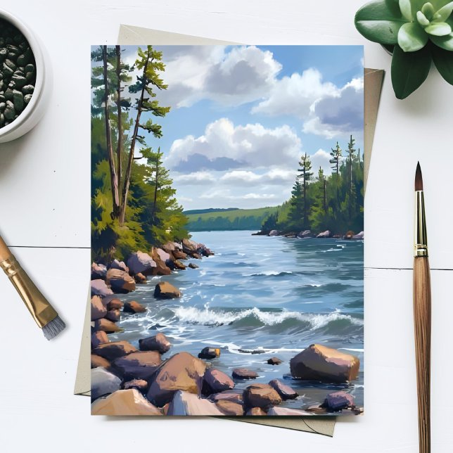 Tranquil Tahoe Lake Shore Watercolor Painting Postkarte (Von Creator hochgeladen)