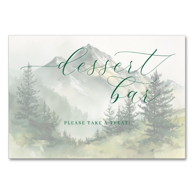Tranquil Teal Watercolor Mountain Scene Tischnummer (Vorderseite)