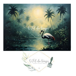 Tranquil Tropical Landscape with Flamingo Seidenpapier