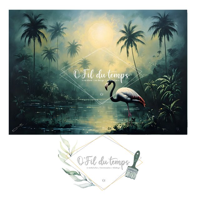 Tranquil Tropical Landscape with Flamingo Seidenpapier (Von Creator hochgeladen)