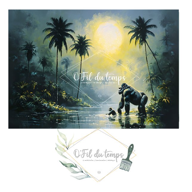 Tranquil Tropical Landscape with Gorilla & Baby Seidenpapier (Von Creator hochgeladen)