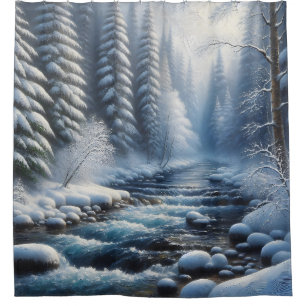 "Tranquil Winter River Scene" Duschvorhang