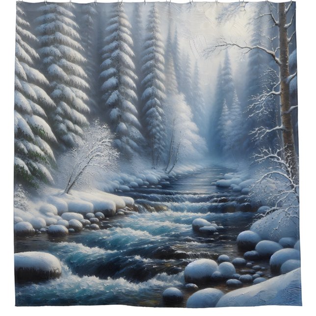 "Tranquil Winter River Scene" Duschvorhang (Vorderseite)