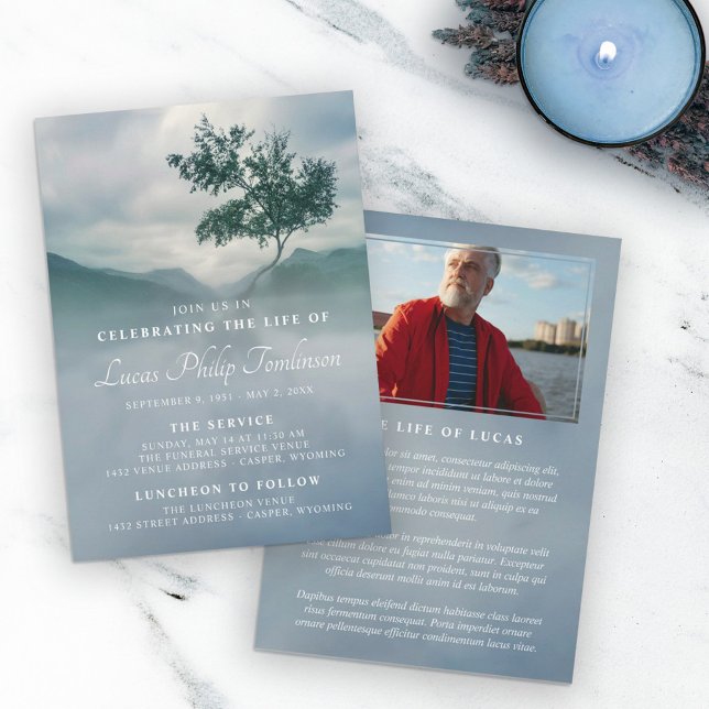 Tranquile Tree Announcement Life Celebration Foto Einladung (Von Creator hochgeladen)