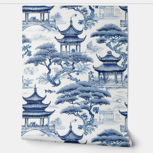 Tranquility Blue & White Chinoiserie Garden Tapete