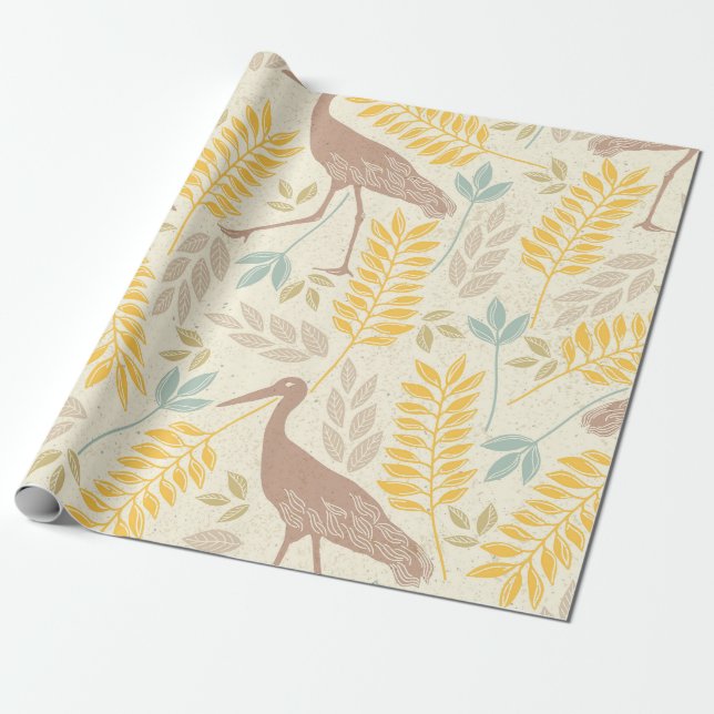 Tranquise Crane & Foliage Wrapping Paper Geschenkpapier (Ungerollt)