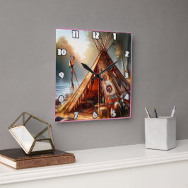 Tranquisitorische Indianer durch einen ruhigen Flu Quadratische Wanduhr