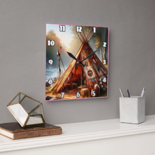 Tranquisitorische Indianer durch einen ruhigen Flu Quadratische Wanduhr