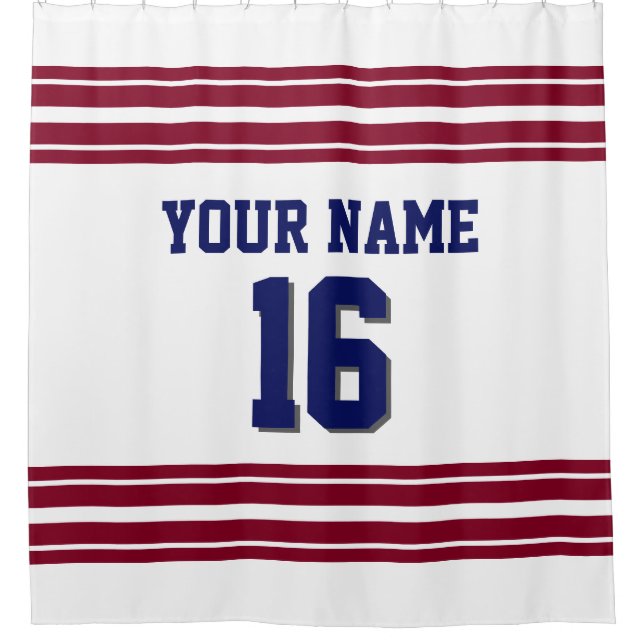 TRANS 2X Burgundy Stripes Marine Text Duschvorhang (Vorderseite)