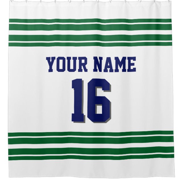 TRANS 2X Forest Green Stripes Marine Text Duschvorhang (Vorderseite)