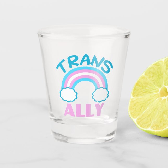 Trans Ally Transgender Rainbow Blue Pink White Schnapsglas (Vorderseite)