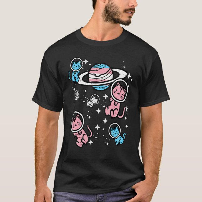 Trans Cats In Space Transgender Transsexual Pride  T-Shirt (Vorderseite)